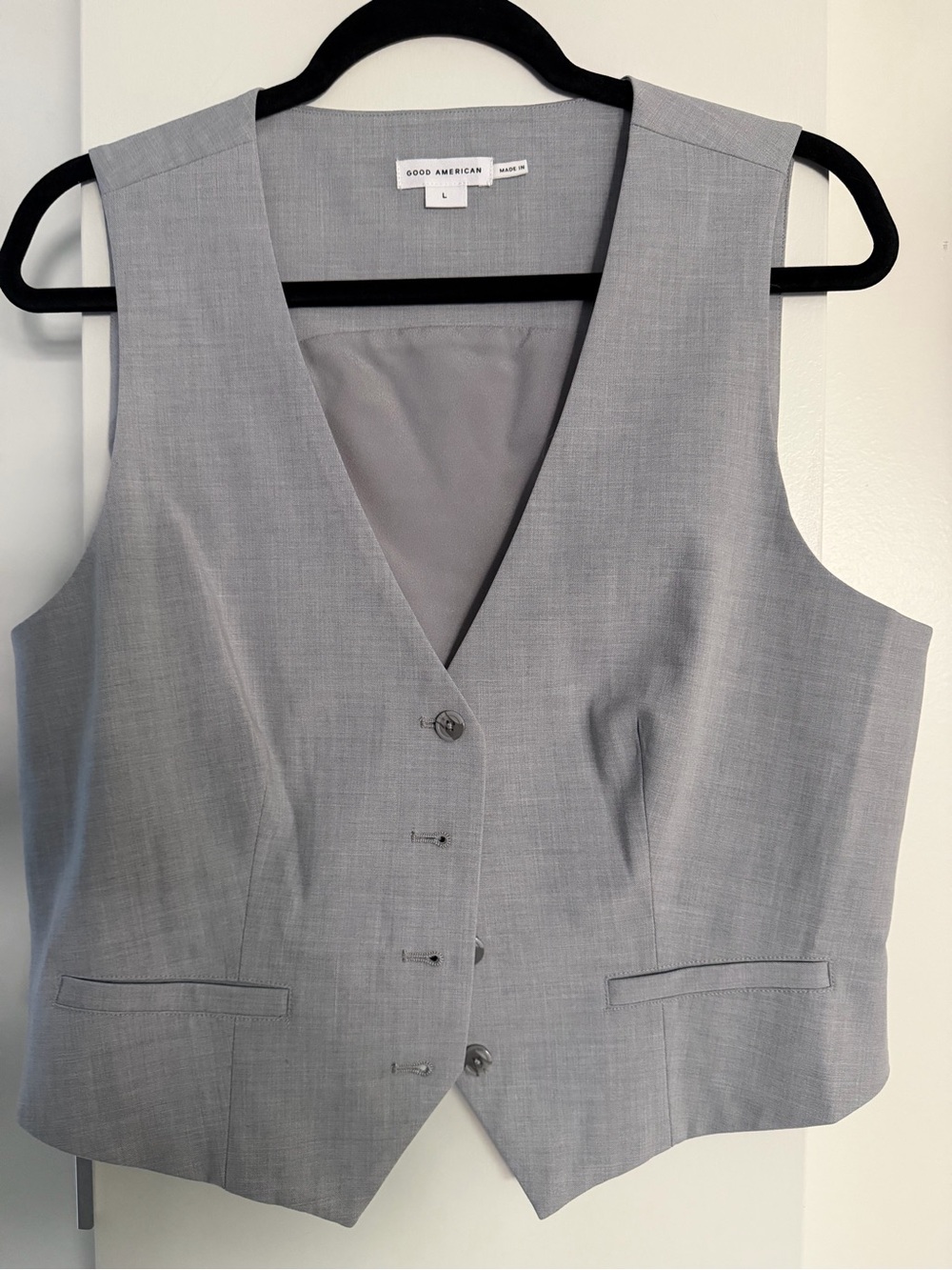 Good American Gray Tailored Vest with Subtle Texture